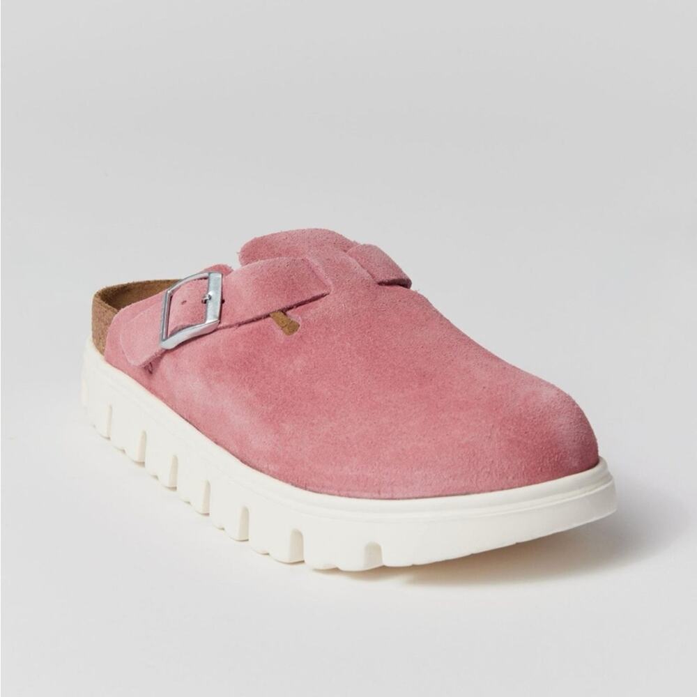 Birkenstock Papillio Boston Chunky Clog Suede Leather Candy Pink Size EU 38 NEW - Picture 3 of 16